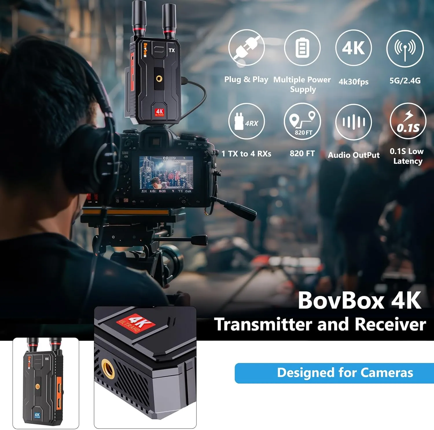Wireless HDMI Transmitter and Receiver 4K: Plug&Play HDMI Wireless Extender Kit, 5G 820FT HDMI Sender and Receiver with Loopout for Streaming Video and Audio to Monitor from Laptop/PC, Audio Interface