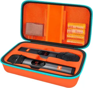 Wireless Microphone Case Compatible with J-B-L Wireless Two Microphone System, Portable Handheld Dual Mic Travel Storage Bag for Singing or Karaoke for Receivers, Adapters, AA Batteries - Orange