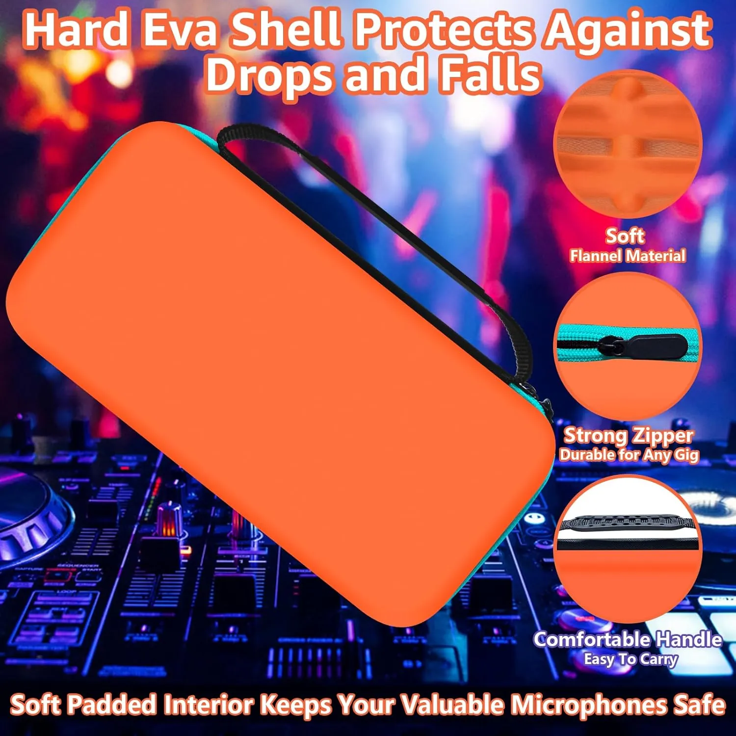 Wireless Microphone Case Compatible with J-B-L Wireless Two Microphone System, Portable Handheld Dual Mic Travel Storage Bag for Singing or Karaoke for Receivers, Adapters, AA Batteries - Orange