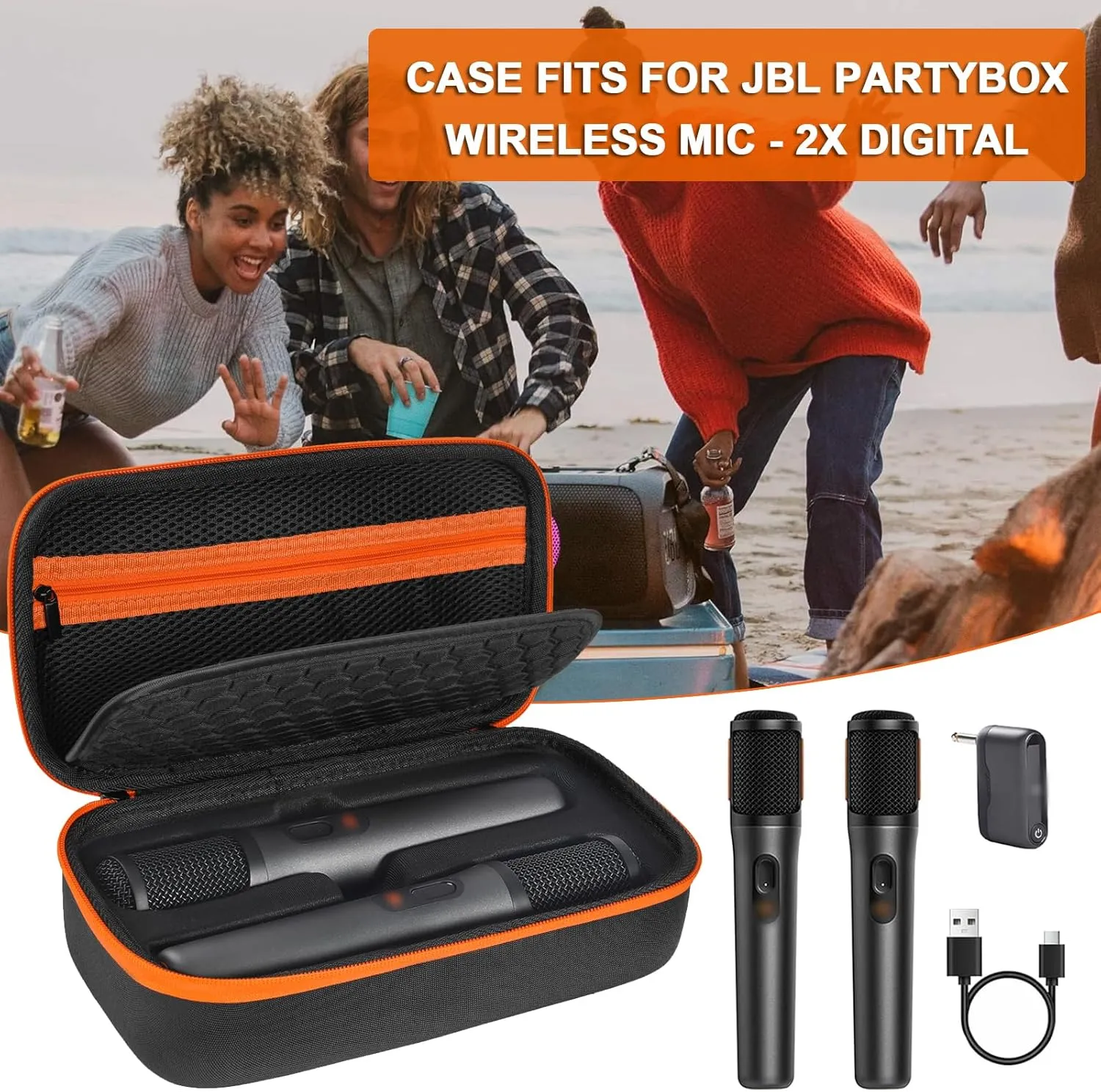 Wireless Microphone Case Compatible with JBL PartyBox Wireless Mic - 2X Digital Wireless Microphones,Protable Mic Travel Bag Storage Box for Receivers,Adapters,AA Batteries,Charger,Black (Box Only)
