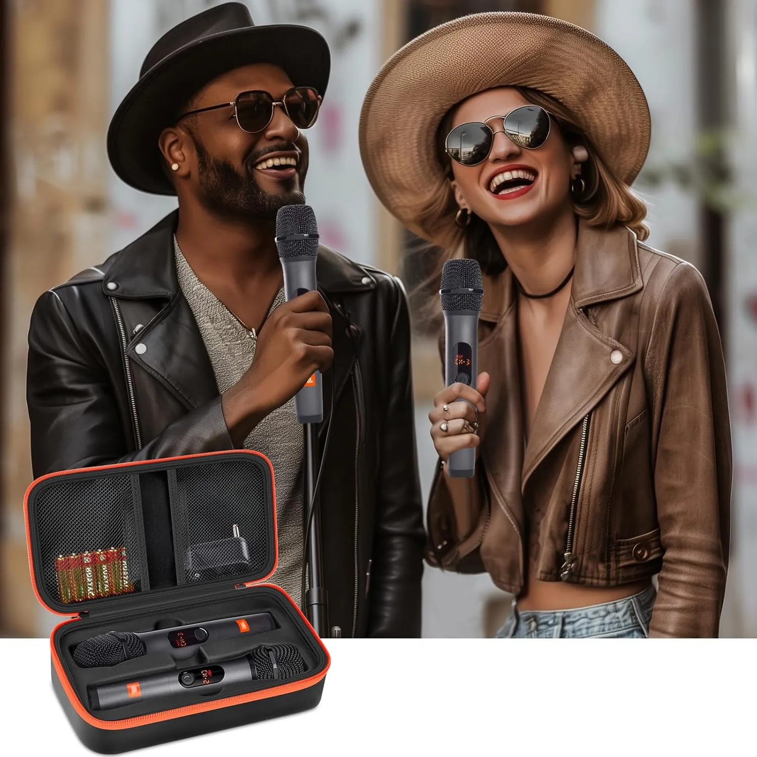 Wireless Microphone Case Compatible with JBL Wireless Two Microphone System, Handheld Dual Mic Travel Bag for Singing or Karaoke for Receivers, Adapters, AA Batteries-Black(Box Only)