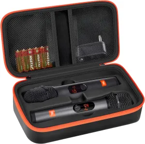 Wireless Microphone Case Compatible with JBL Wireless Two Microphone System, Handheld Dual Mic Travel Bag for Singing or Karaoke for Receivers, Adapters, AA Batteries-Black(Box Only)