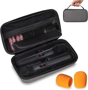 Wireless Microphone Case Compatible with JBL Wireless Two Microphone System, Handheld Dual Mic Travel Bag for Singing or Karaoke for Receivers, Adapters, AA Batteries-Grey(Box Only)