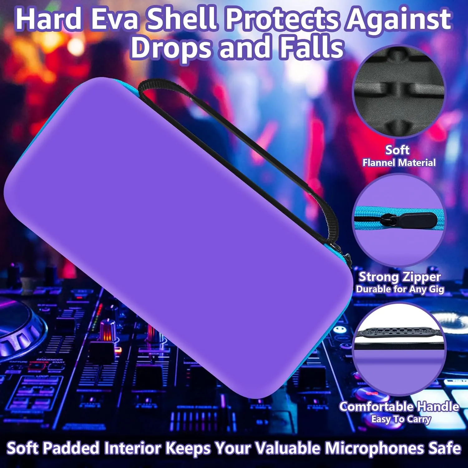 Wireless Microphone Case Compatible with JBL Wireless Two Microphone System, Portable Handheld Dual Mic Travel Storage Bag for Singing or Karaoke for Receivers, Adapters, AA Batteries - Purple