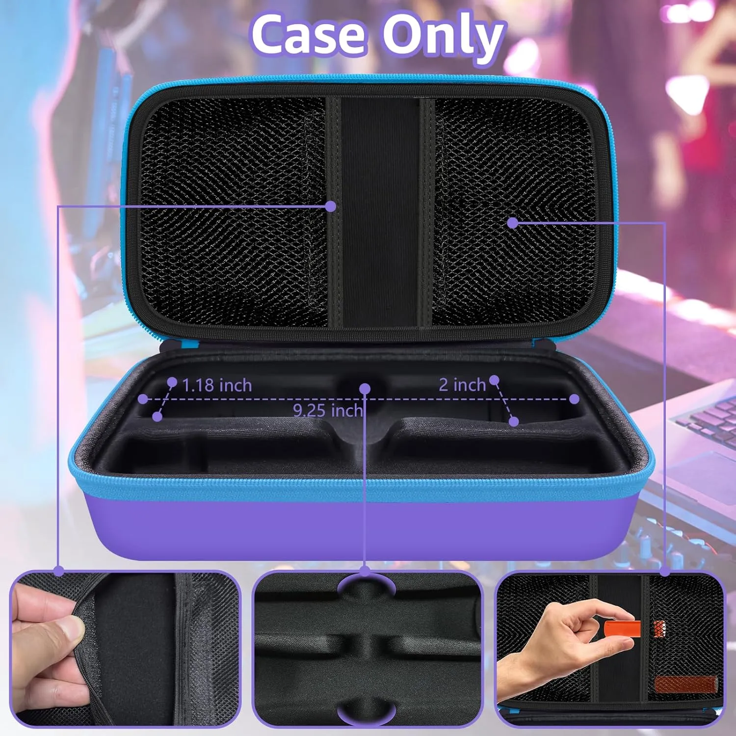 Wireless Microphone Case Compatible with JBL Wireless Two Microphone System, Portable Handheld Dual Mic Travel Storage Bag for Singing or Karaoke for Receivers, Adapters, AA Batteries - Purple