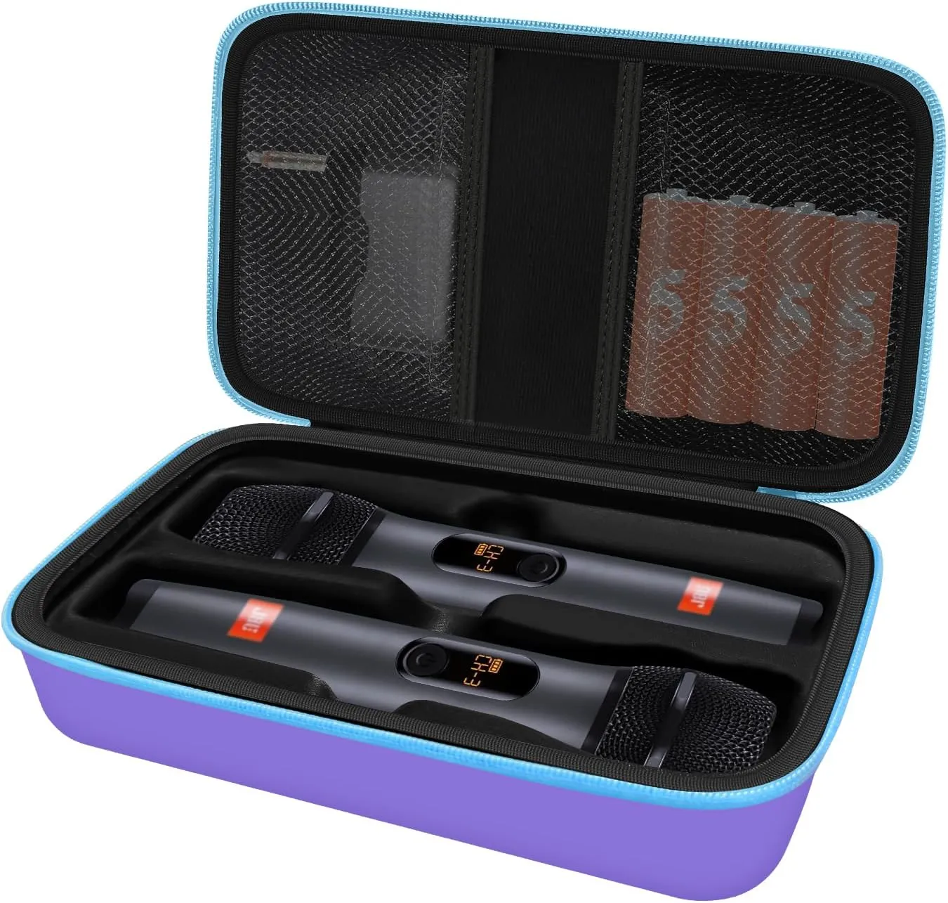 Wireless Microphone Case Compatible with JBL Wireless Two Microphone System, Portable Handheld Dual Mic Travel Storage Bag for Singing or Karaoke for Receivers, Adapters, AA Batteries - Purple