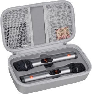 Wireless Microphone Case Compatible with JBL Wireless Two Microphone System/for JBL PartyBox Mic, Handheld Dual Mic Travel Bag for Singing or Karaoke for Receiver, Adapter, Batteries (Lighting Grey)