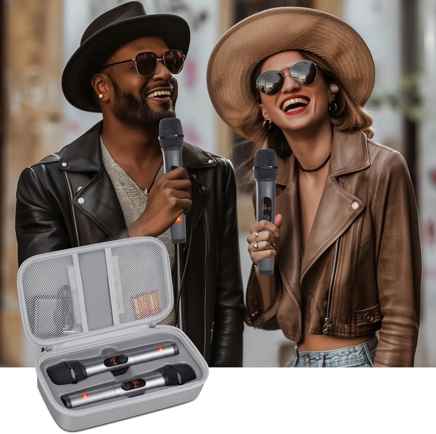 Wireless Microphone Case Compatible with JBL Wireless Two Microphone System/for JBL PartyBox Mic, Handheld Dual Mic Travel Bag for Singing or Karaoke for Receiver, Adapter, Batteries (Lighting Grey)