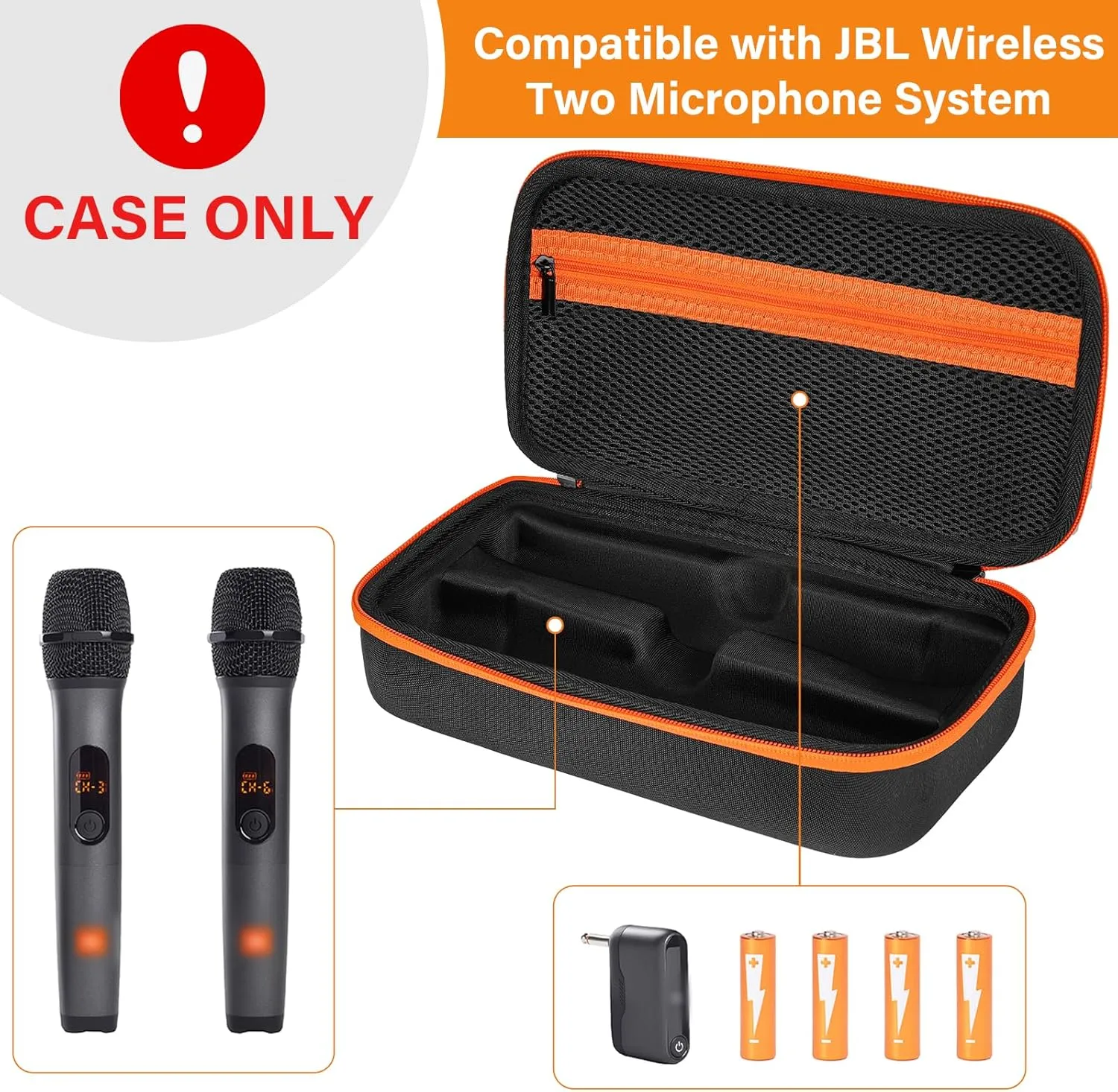 Wireless Microphone Case Compatible with JBL Wireless Two Microphone System,Protable Handheld Dual Mic Travel Bag Storage Box for Receivers, Adapters, AA Batteries(Box Only)