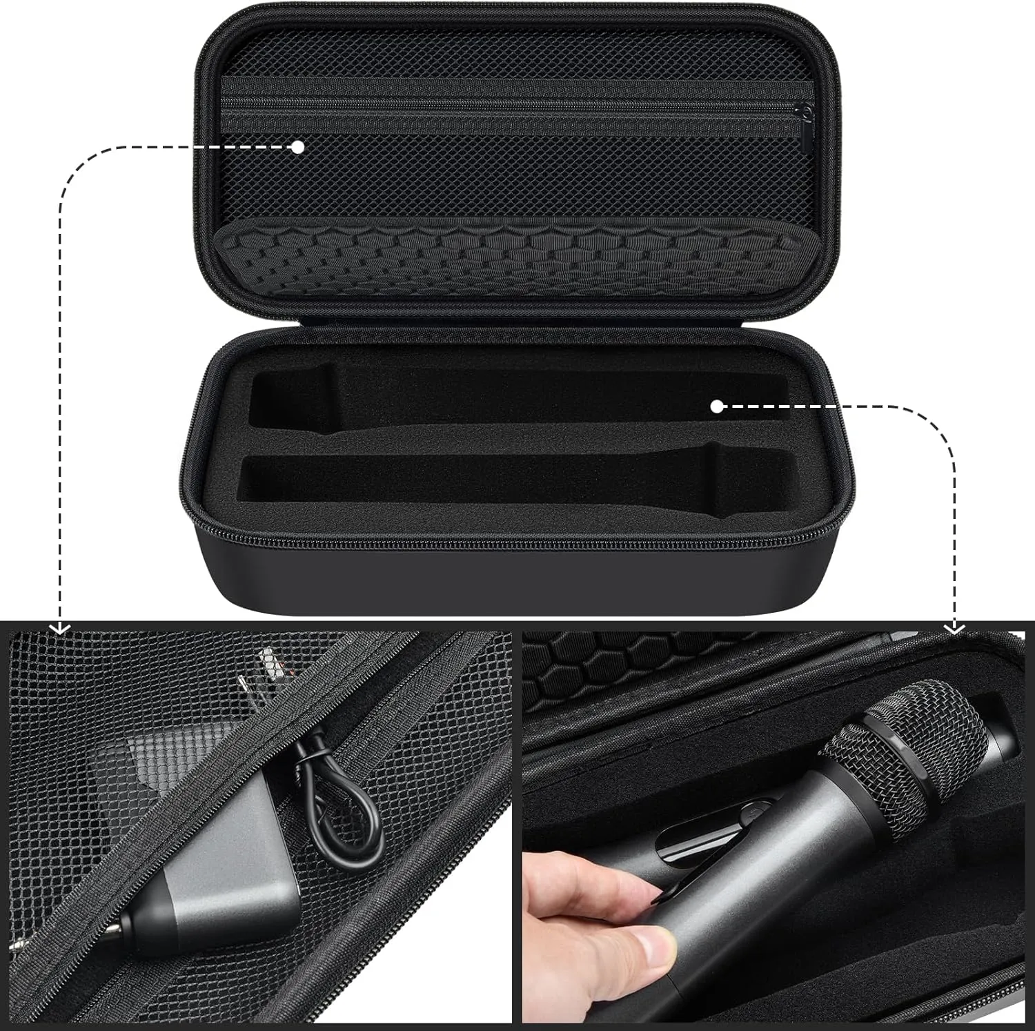 Wireless Microphone Case Compatible with JBL Wireless Two Microphone/for JBL Partybox, Handheld Dual Mic Travel Storage Bag for Receiver, Batteries and Other Accessories - Black (Box Only)