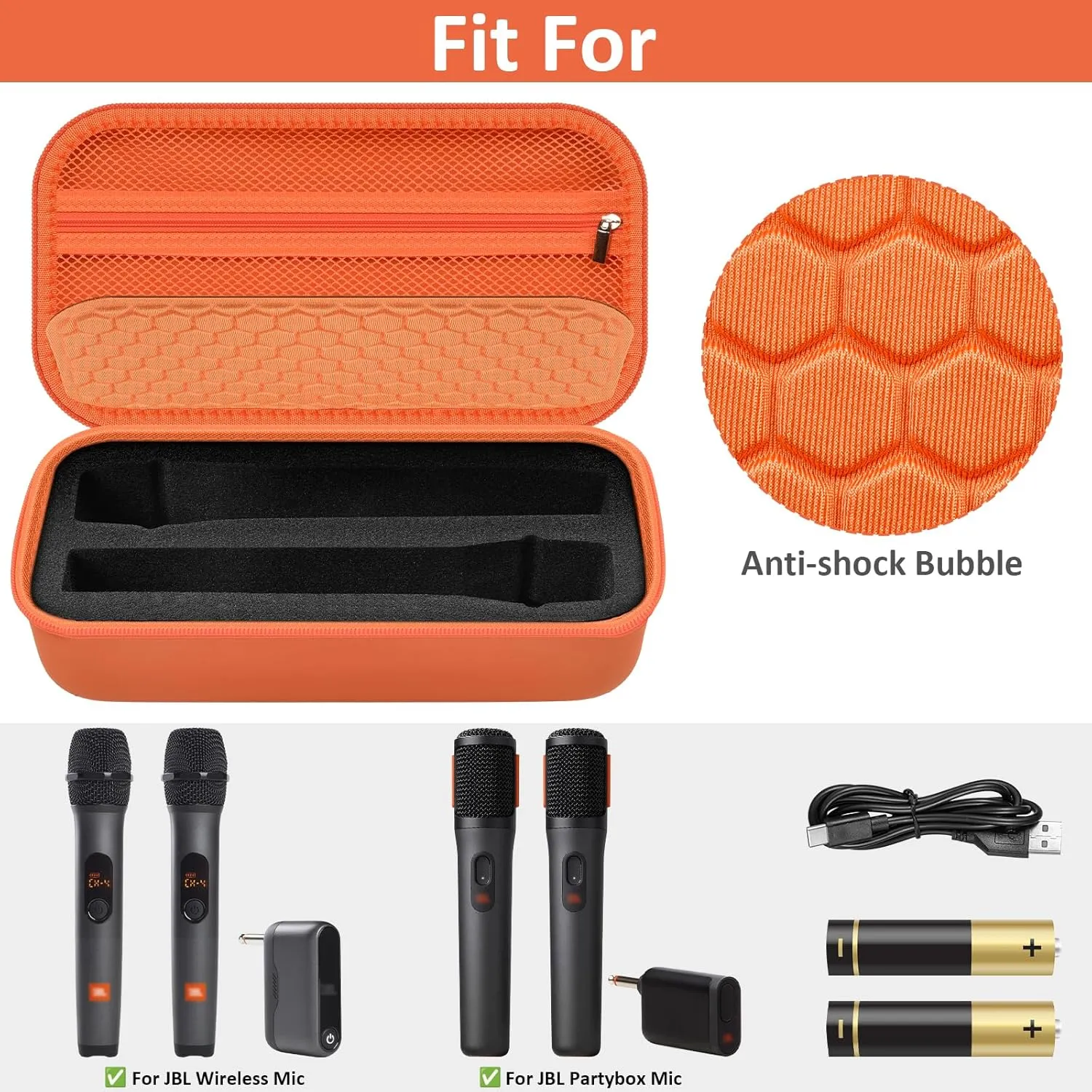 Wireless Microphone Case Compatible with JBL Wireless Two Microphone/for JBL Partybox, Handheld Dual Mic Travel Storage Bag for Receiver, Batteries and Other Accessories -Orange(Box Only)