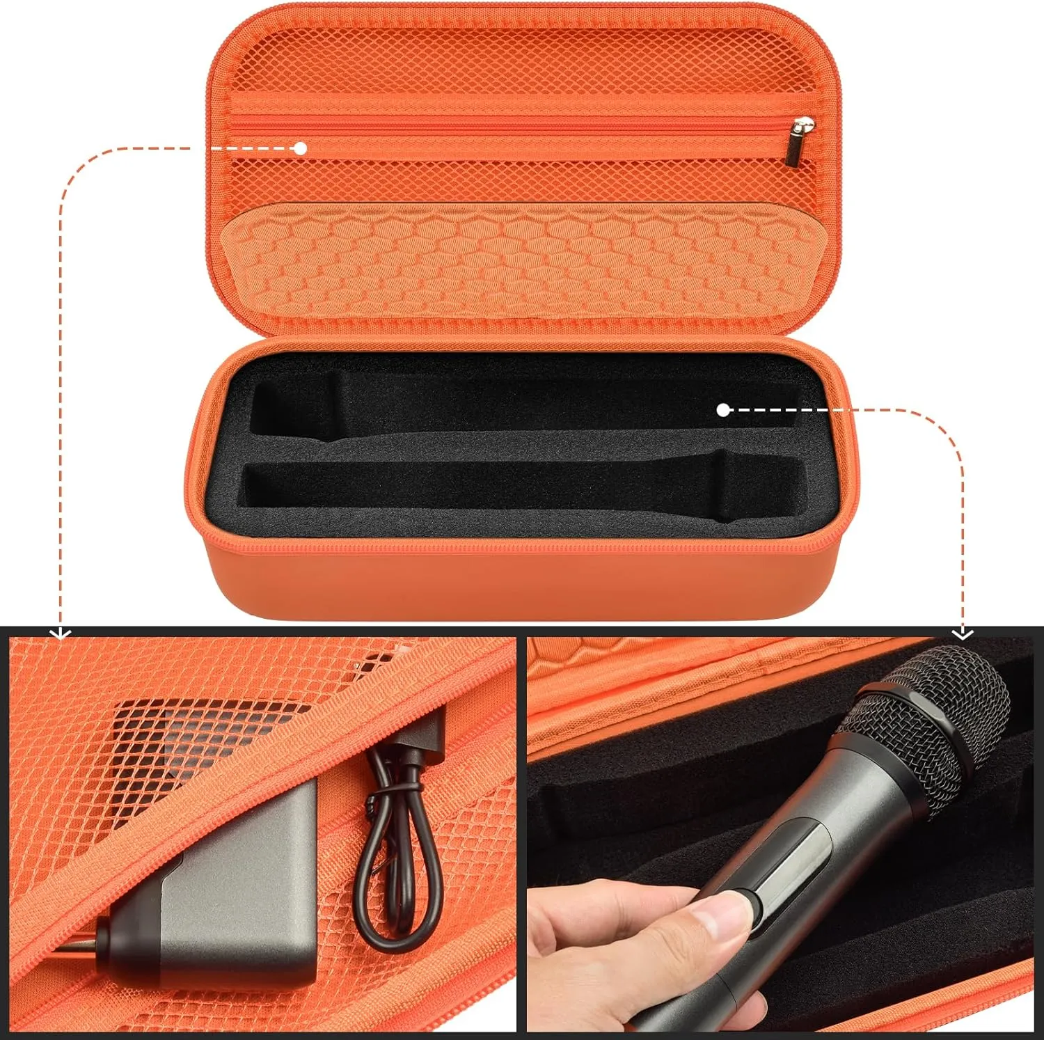 Wireless Microphone Case Compatible with JBL Wireless Two Microphone/for JBL Partybox, Handheld Dual Mic Travel Storage Bag for Receiver, Batteries and Other Accessories -Orange(Box Only)