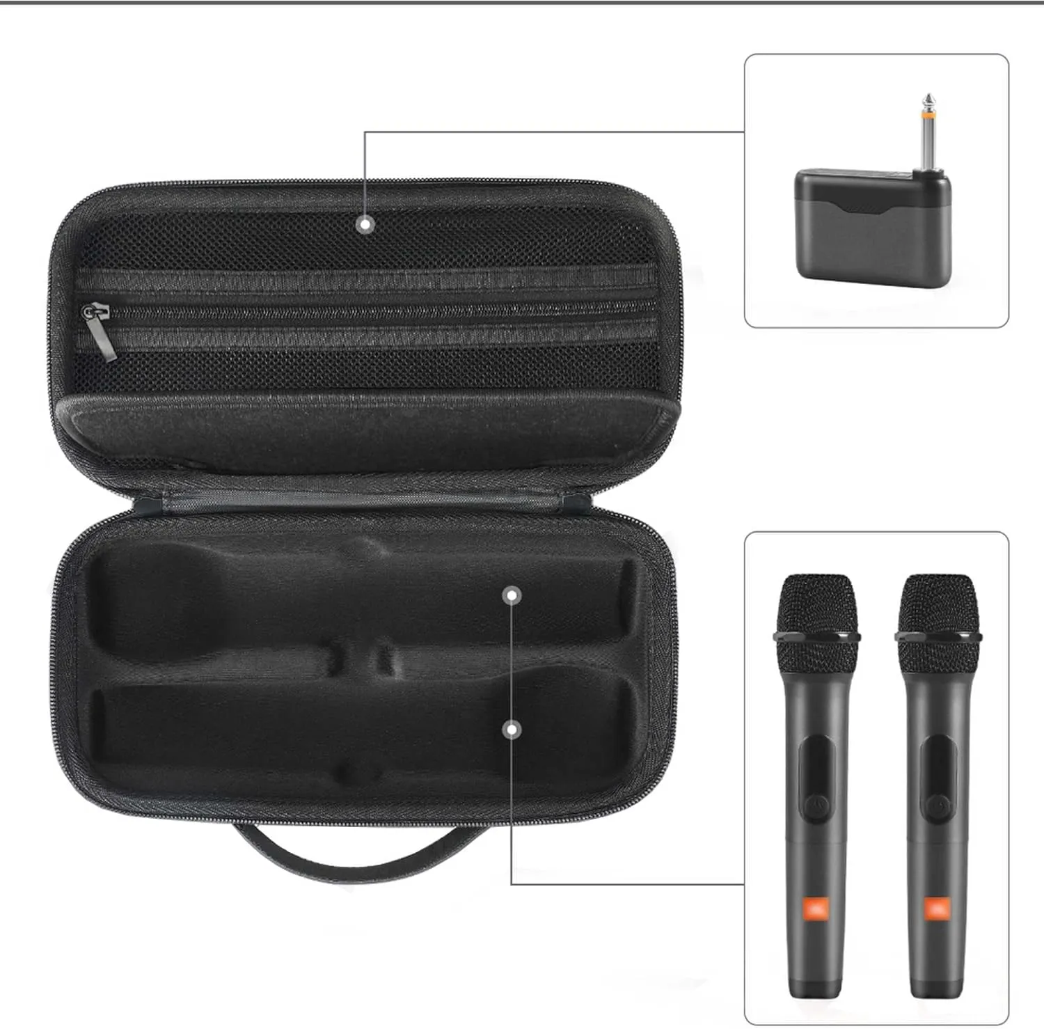 Wireless Microphone Portable Carrying Case Compatible with JBL Wireless Two Microphone System, Dual Mic Hard Bag Suitable for Travel and Home Storage (Charcoal Black)