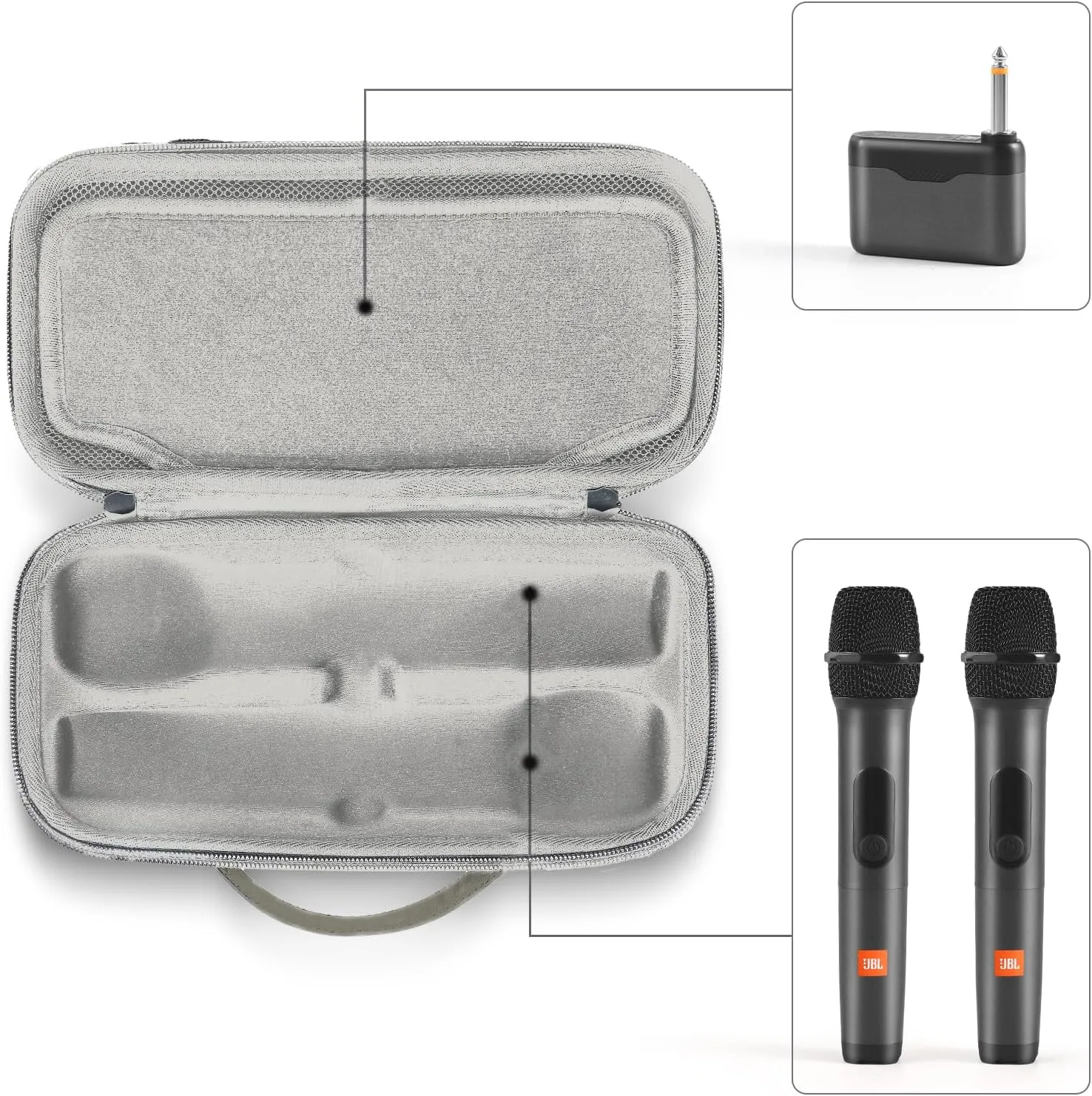 Wireless Microphone Portable Carrying Case Compatible with JBL Wireless Two Microphone System, Dual Mic Hard Bag Suitable for Travel and Home Storage (Charcoal Gray)
