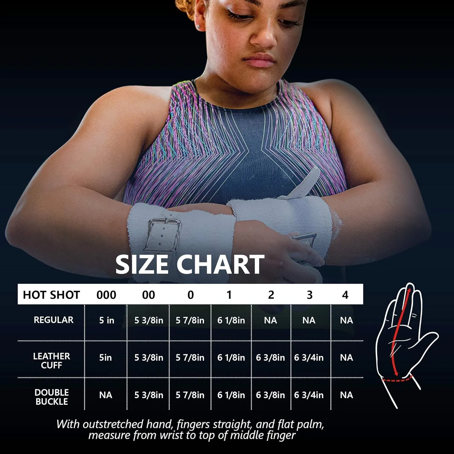 Women Hot Shot Uneven Bar Gymnastics Grips - Womens Gymnastics Bars Grips, Made in USA, Leather, Hook & Loop, Size 00 (5 3/8")