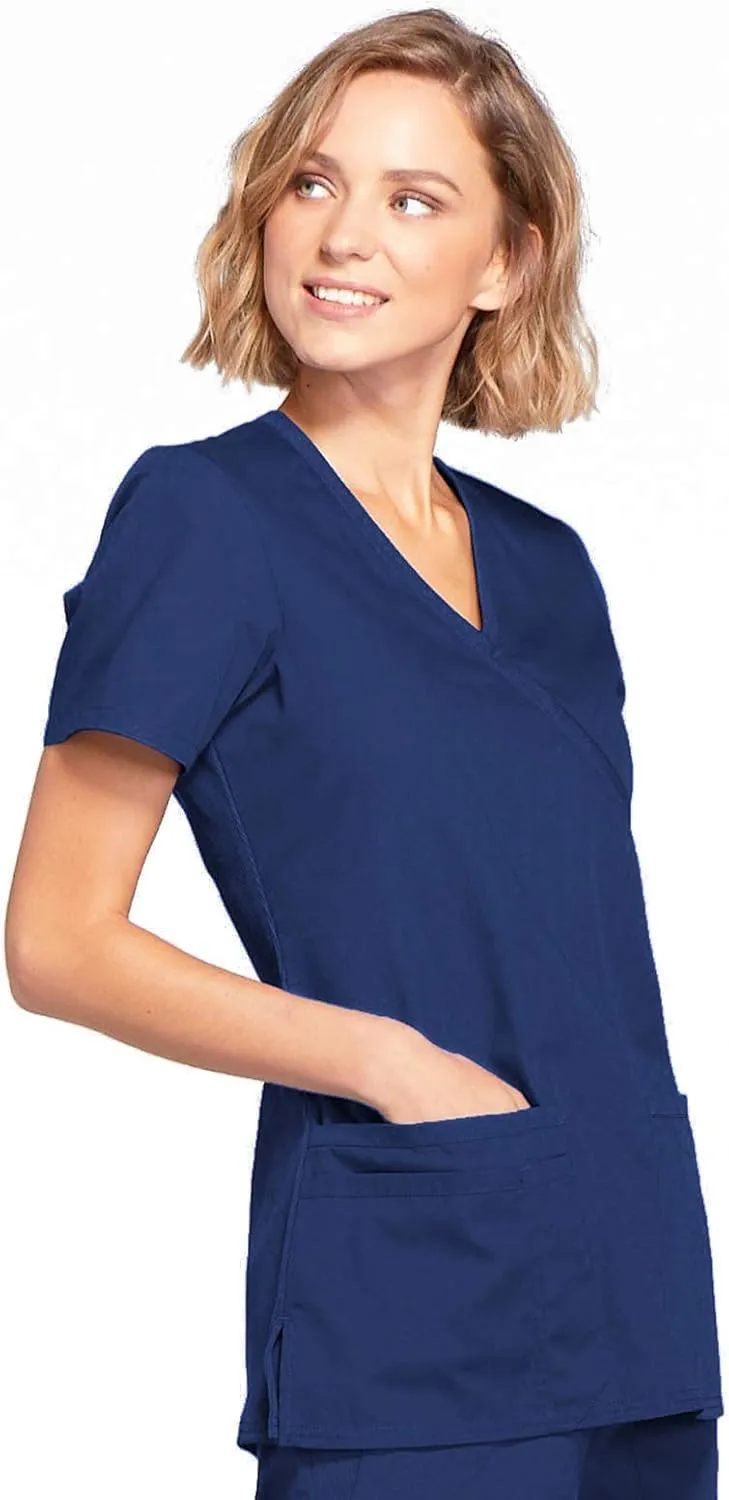 Women's Mock Wrap Top Workwear Originals with Rib-Knit Back Panels WW650