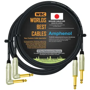 WORLDS BEST CABLES 2 Units - 3 Foot - Pedal, Effects, Patch, Instrument Cable Custom Made Using Mogami 2319 Wire & Amphenol ACPM-RN-AU & ACPM-GN-AU M-Series Angled & Straight Gold TS Plugs
