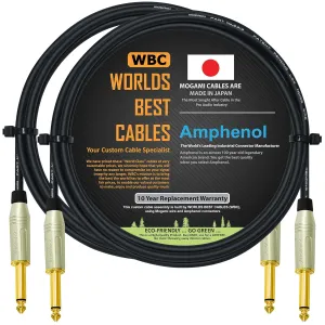 WORLDS BEST CABLES 2 Units - 5 Foot - Pedal, Effects, Patch, Instrument Cable Custom Made Using Mogami 2319 Wire & Amphenol ACPM-GN-AU M-Series Straight Gold TS Plugs