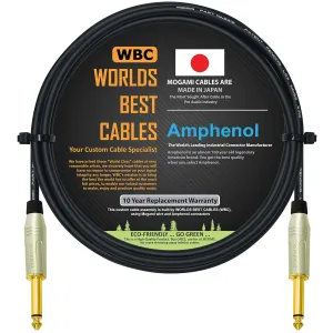 WORLDS BEST CABLES 6 Foot – Pedal, Effects, Patch, Instrument Cable Custom Made Using Mogami 2319 Wire & Amphenol ACPM-GN-AU M-Series Straight Gold TS Plugs