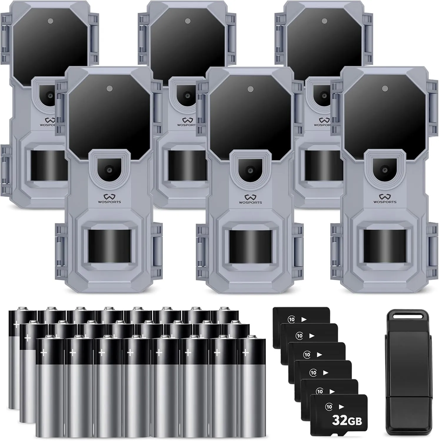 WOSPORTS Trail Camera 6 Pack, 32MP 1080P HD, Deer Camera with 32GB SD Card, Game Cameras with Night Vision Motion Activated Waterproof, Outdoor Wildlife Monitoring Equipment for Hunting