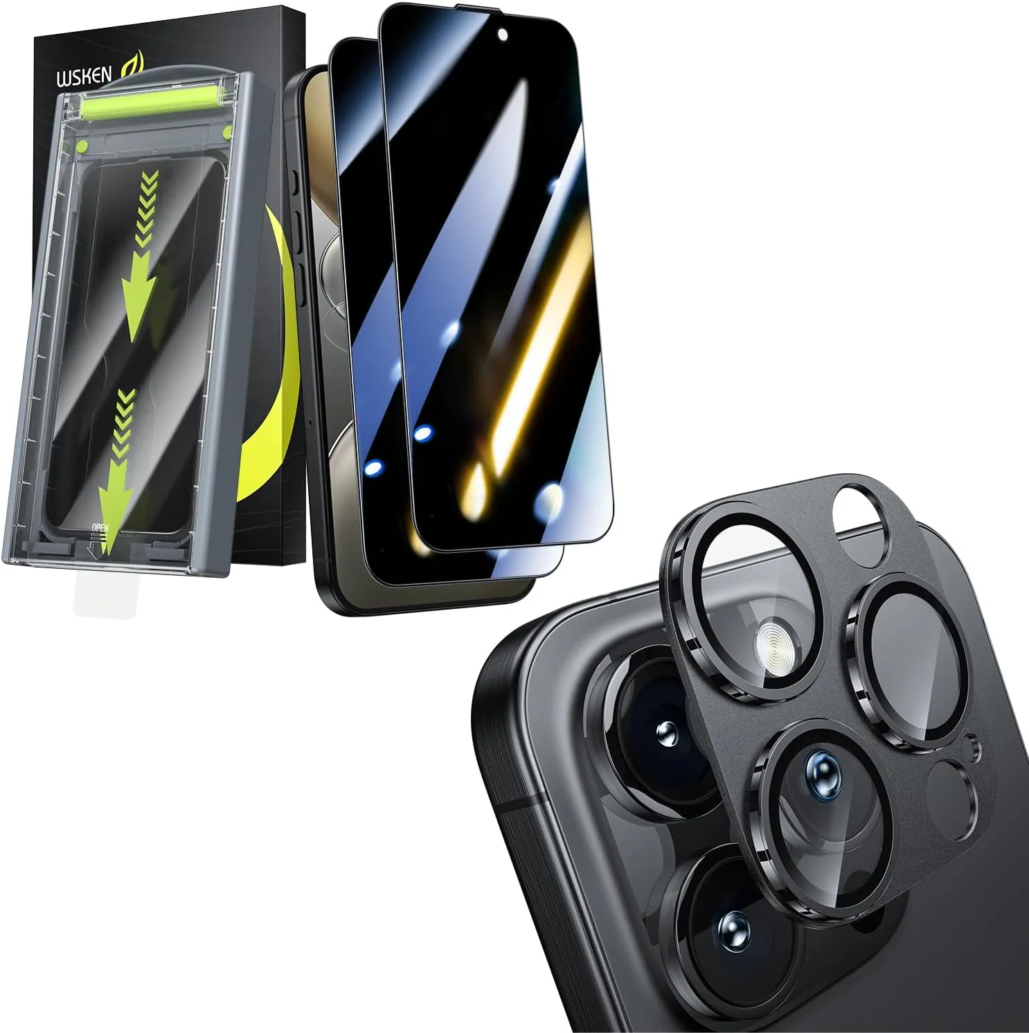 WSKEN 2PCS Privacy Screen Protector   Metal camera Lens Protector for iPhone 16 Pro