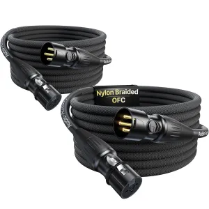 XLR Cables 10ft 2 Pack, Premium Kevlar-Reinforced Nylon Braided Male to Female Balanced Microphone Cable, Gold-Plated Rean Connectors by Neutrik, All Length from 1.5ft to 300ft 100% Shielded Mic Cord