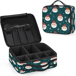 Xmas Santa Claus Snow Makeup Bag for Travel, Cosmetic Bag with Dividers Toiletry Storage Portable Organizer Train Case for Cosmetics Makeup Brushes Jewelry