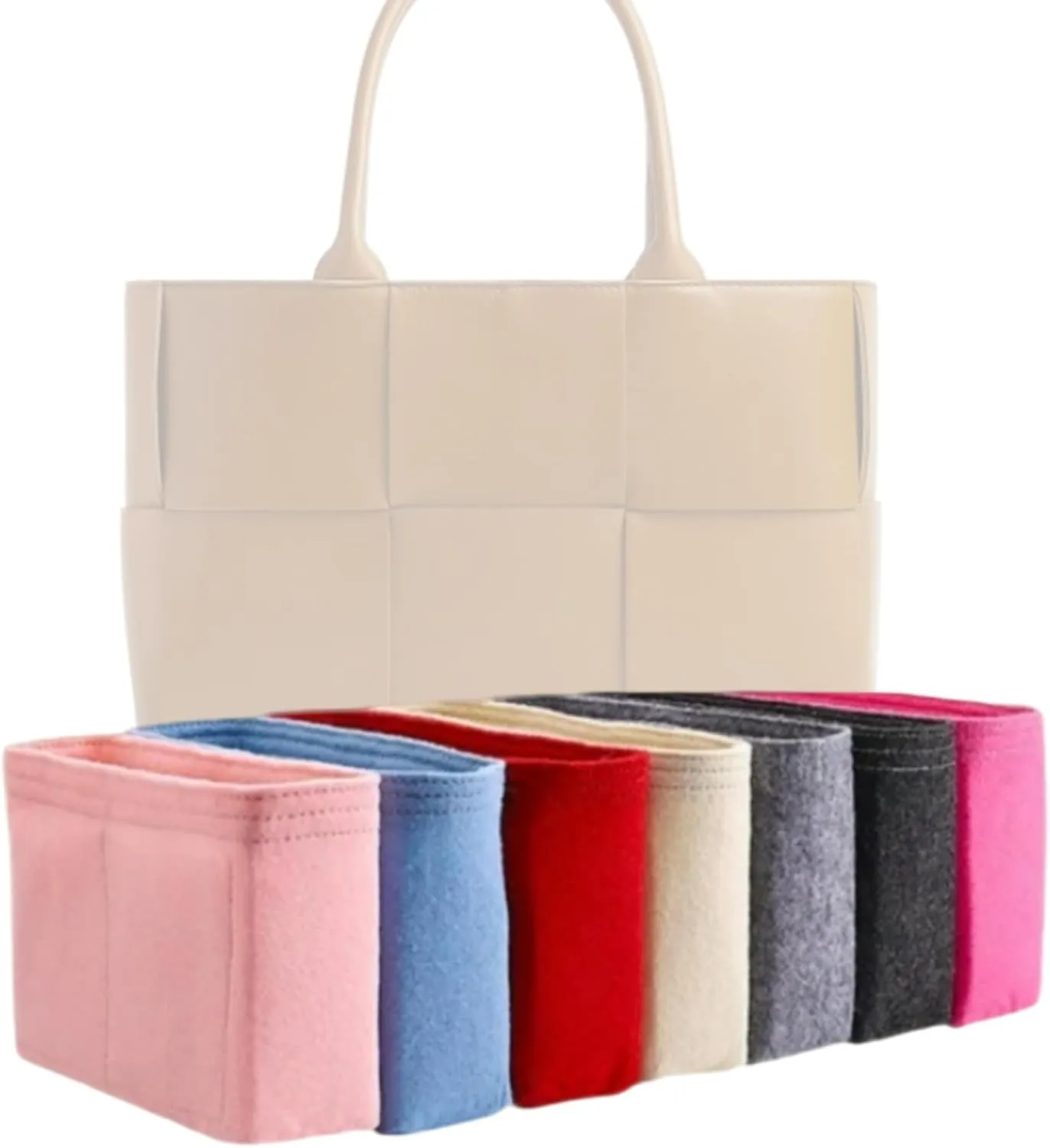 Xoppia Bag Organizer compatible with Bottega Veneta Small Arco Tote. Felt Insert Liner for Women Tote Handbag. (Black, Style A: Exposure)