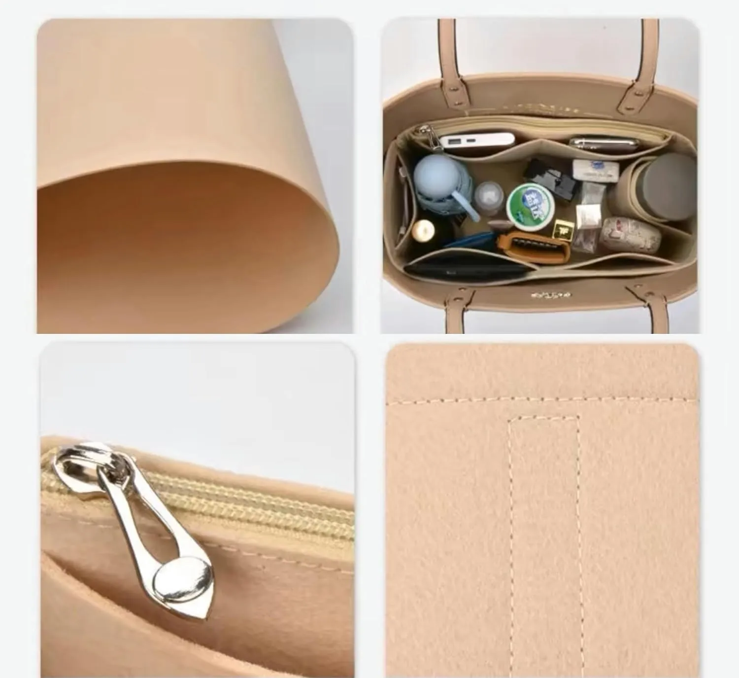 Xoppia Bag Organizer compatible with Dior Medium Book Tote. Felt Insert Liner for Women Handbag. (Beige, Style B)
