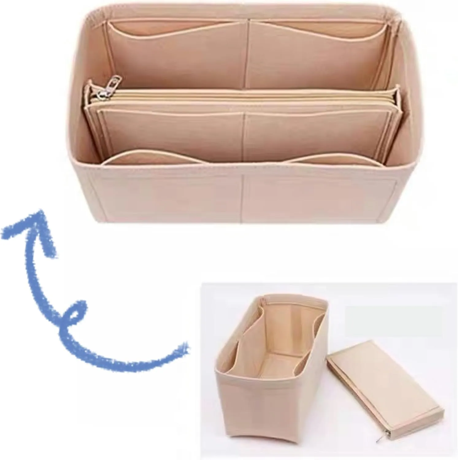Xoppia Bag Organizer compatible with Dior Medium Book Tote. Felt Insert Liner for Women Handbag. (Beige, Style B)