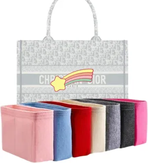 Xoppia Bag Organizer compatible with Dior Medium Book Tote. Felt Insert Liner for Women Handbag. (Beige, Style B)