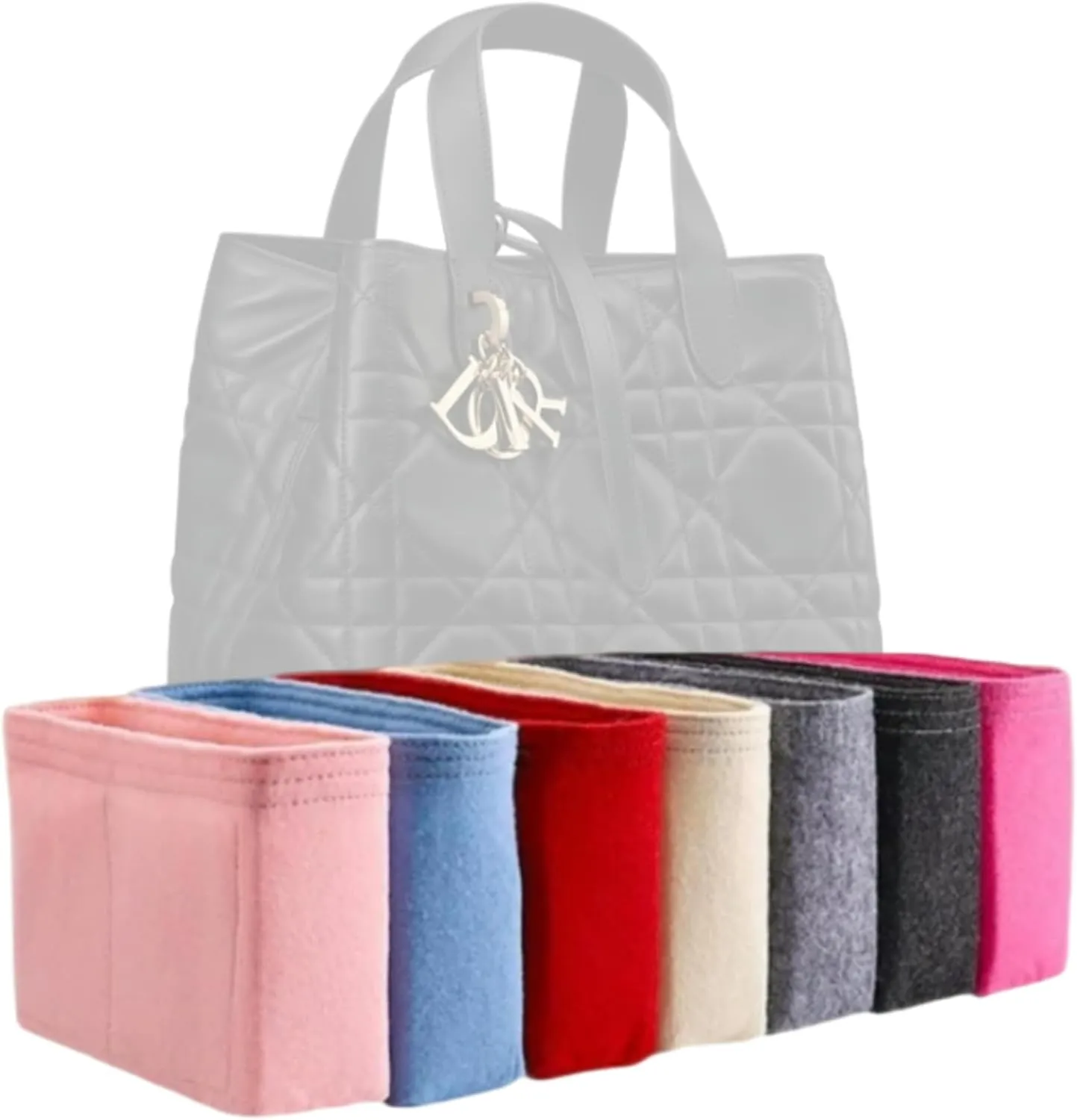 Xoppia Bag Organizer compatible with Dior Medium Toujours Vertical Tote Bag. Felt Insert Liner for Women Handbag. (Black, Style B)