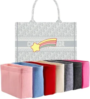 Xoppia Bag Organizer compatible with Dior Small Book Tote. Felt Insert Liner for Women Handbag. (Black, Style A)