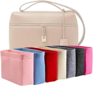 Xoppia Bag Organizer compatible with Loro Piana Extra Bag L27. Felt Insert Liner for Women Handbag. (Black, Style A: Exposure)