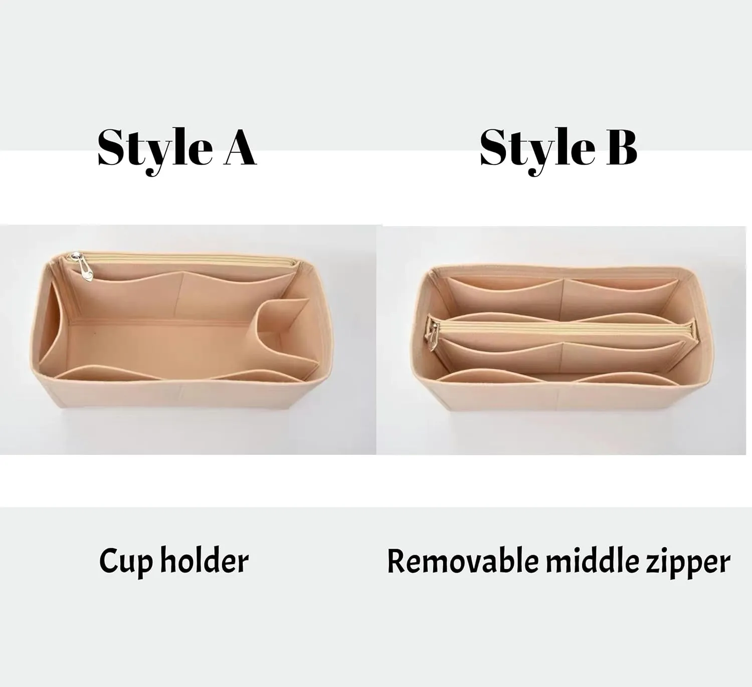Xoppia Bag Organizer compatible with Loro Piana Loom bag L25. Felt Insert Liner for Women Handbag. (Beige, Style B)