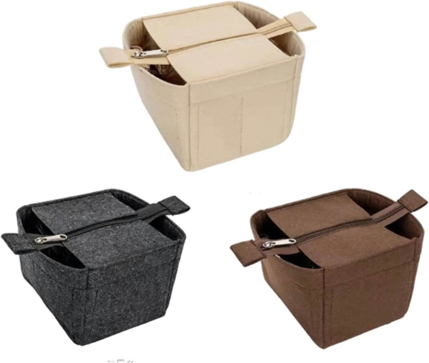Xoppia Bag Organizer compatible with Ralph Lauren Polo Play Medium Tote. Felt Insert Liner for Women Handbag. (Black, Style B: Top Cap Zipper)