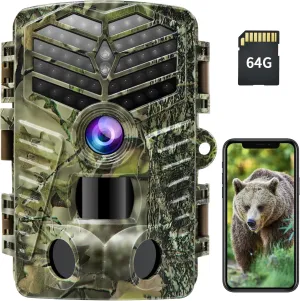 XTU Trail Camera WiFi Bluetooth, 2.7K 48MP Game Camera Wildlife with Night Vision Motion Activated with 64GB Micro SD Card, IP66 Waterproof 120° Detection Angle 940nm No Glow LED for Wildlife