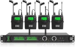 XTUGA RW2090 Wireless in Ear Monitor Systems, 2 * 100 Frequencies with 4 Bodypacks, Mono Channel IEM Monitoring, 230ft(70m) Operation,Bluetooth Earphone Fit for Stage, Studio and Band