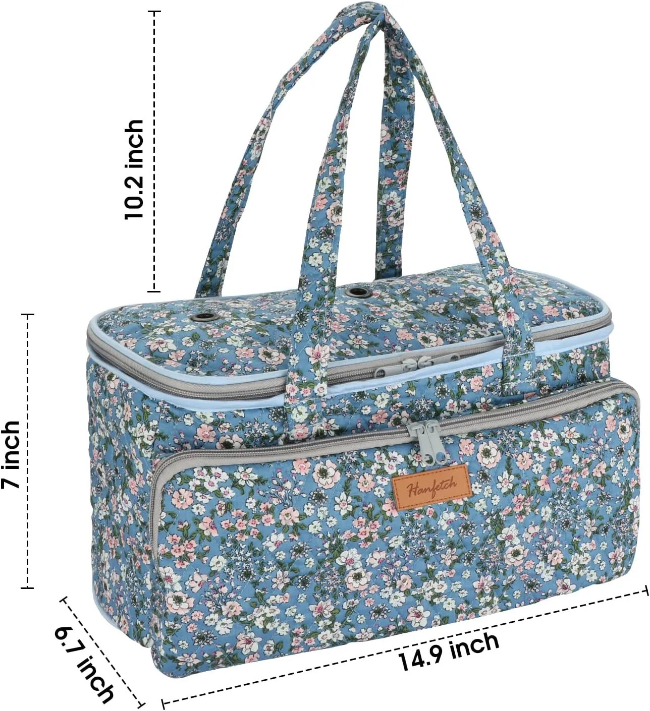 Yarn Bag-Large Size-Yarn Storage Organizer with Grommets-Portable Crochet Bag for Yarn Skeins-Crochet Hooks-Knitting Needles -Other Accessories (Flower-Blue)
