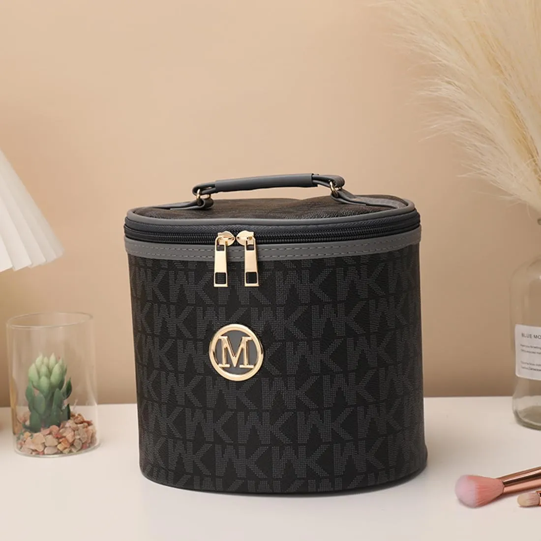 YEFDG Travel Makeup Bag Makeup Train Case Portable Artist cosmetic bag with Adjustable Dividers for Cosmetics Makeup Brushes Toiletry Jewelry Digital Accessories Black (black2)