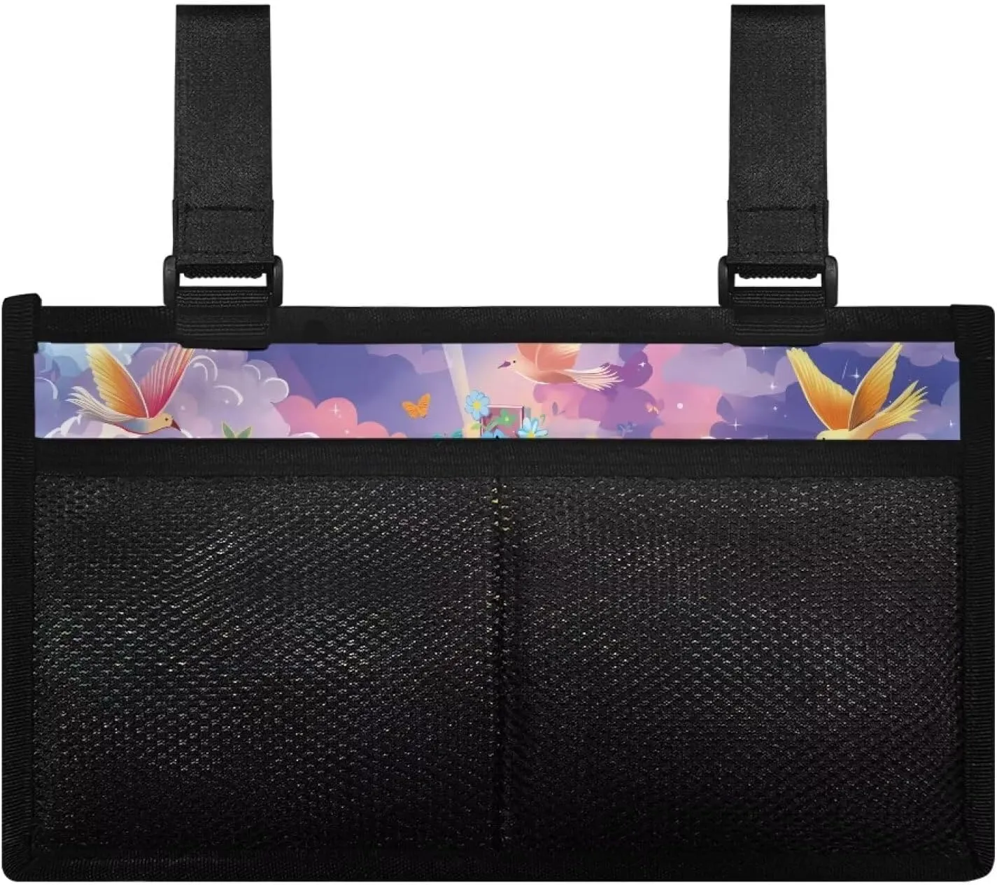 Yellow Flower Electric Wheel Chair Accessories Pouch Lightweight Wheelchair Side Organizer Bag Large Capacity Wheelchair Cup Holder Fits Mobility Scooter