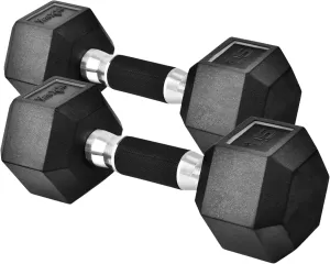 Yes4All Rubber Grip Encased Hex Dumbbells – Hand Weights With Anti-Slip 5-50 LBS Pair/Set