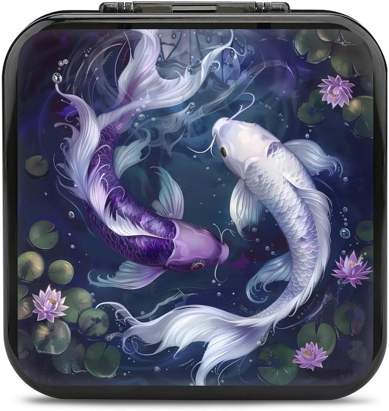 Yin And Yang Japanese Fish Game Card Case Compatible with Switch Portable Memory Storage Holder with 12 Game Card Slots