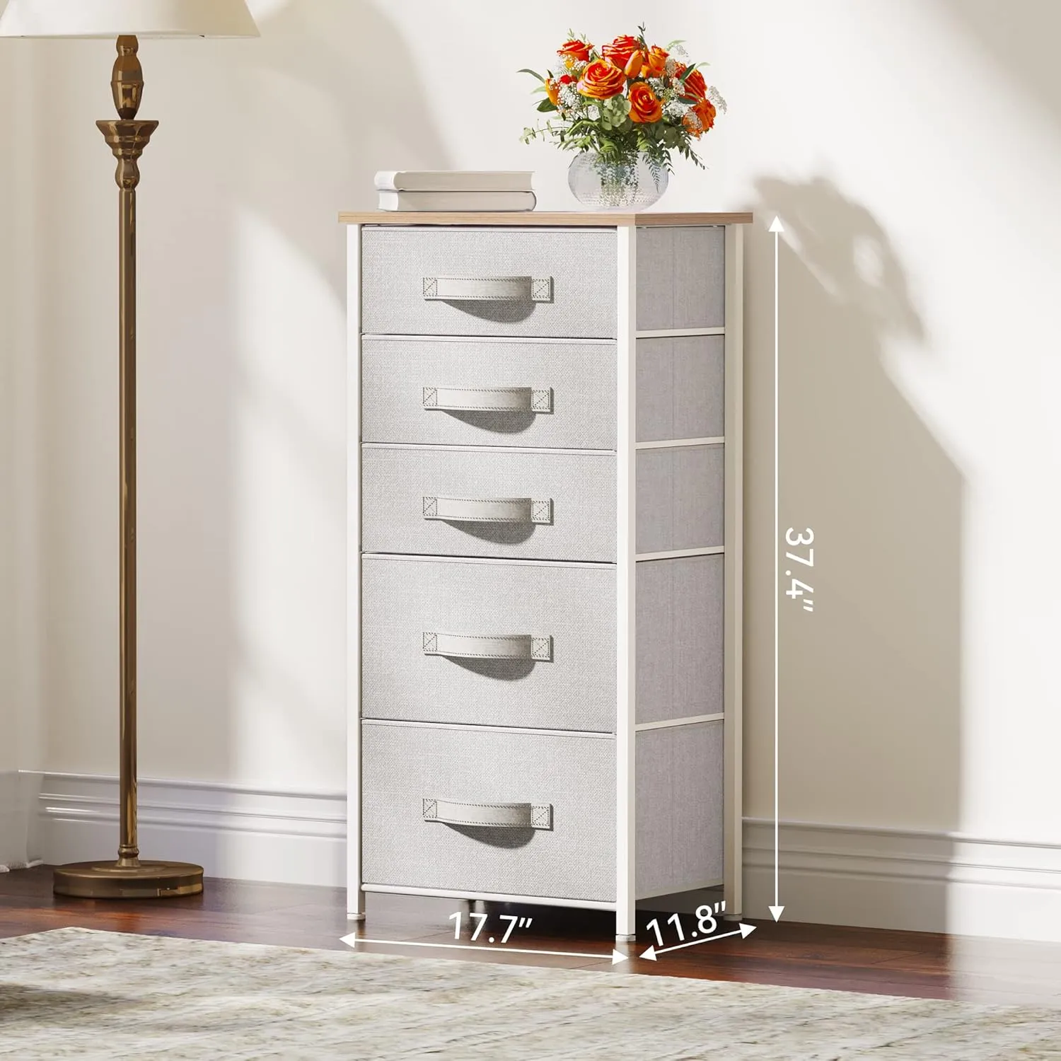 YITAHOME Tall 5 Drawer Dresser, Fabric Storage Tower, Fabric Dresser for Bedroom, Organizer Unit for Bedroom, Living Room, Hallway, Closets