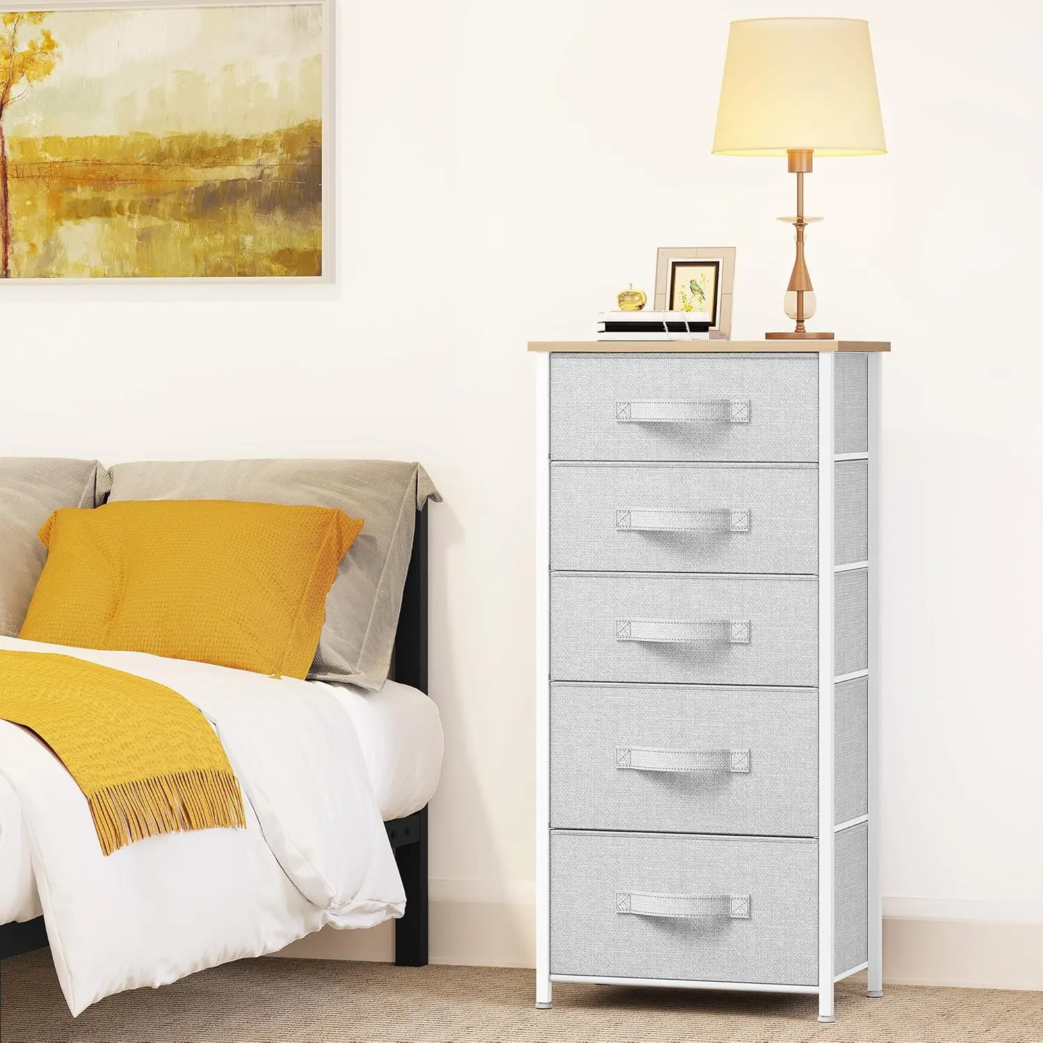 YITAHOME Tall 5 Drawer Dresser, Fabric Storage Tower, Fabric Dresser for Bedroom, Organizer Unit for Bedroom, Living Room, Hallway, Closets