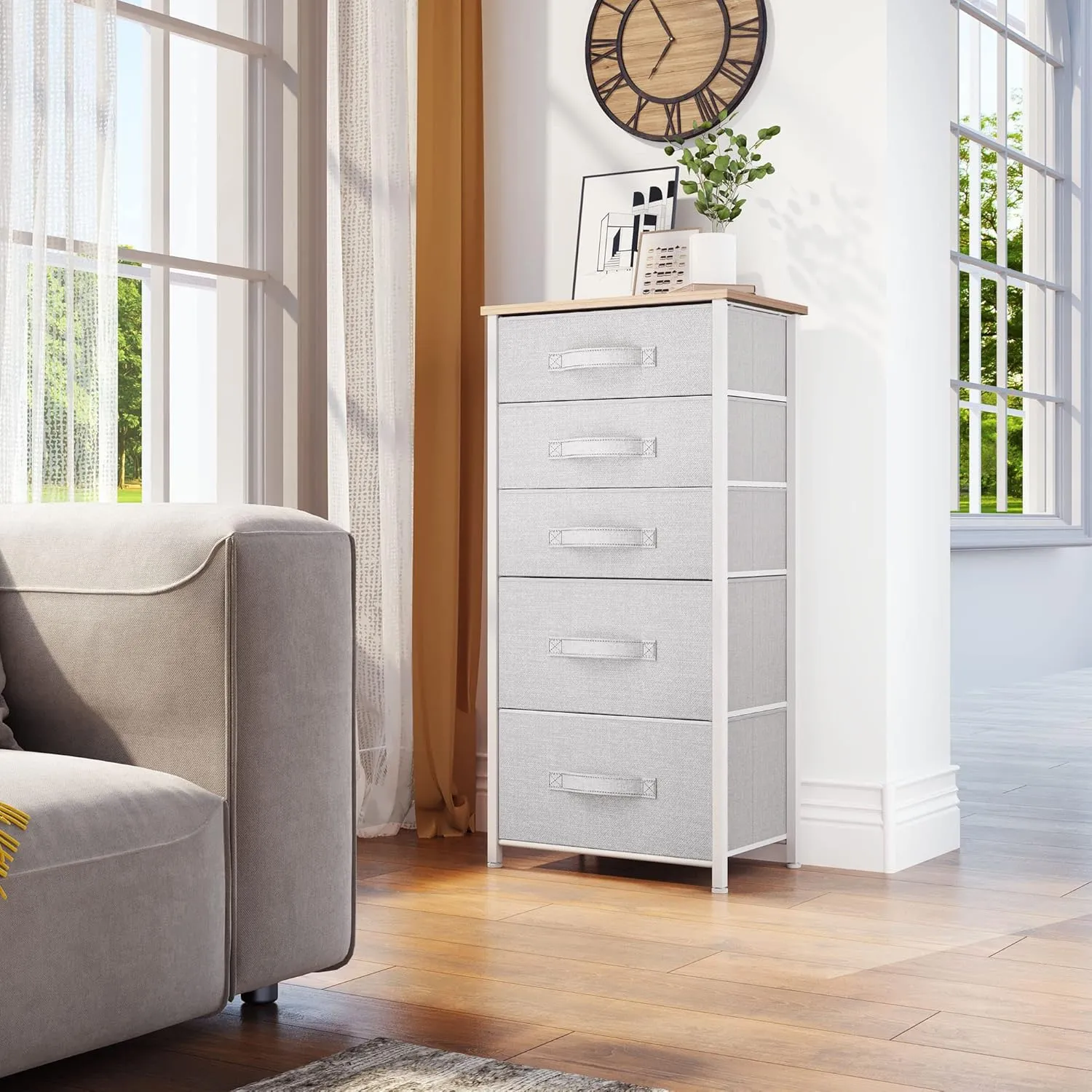 YITAHOME Tall 5 Drawer Dresser, Fabric Storage Tower, Fabric Dresser for Bedroom, Organizer Unit for Bedroom, Living Room, Hallway, Closets