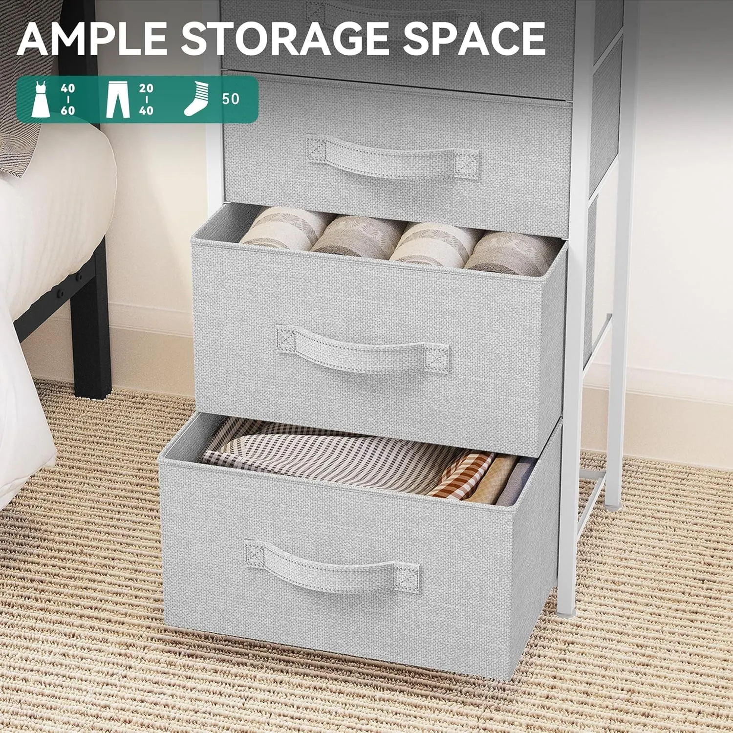YITAHOME Tall 5 Drawer Dresser, Fabric Storage Tower, Fabric Dresser for Bedroom, Organizer Unit for Bedroom, Living Room, Hallway, Closets