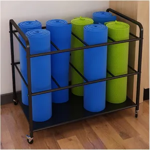 Yoga Mat Stand, Foam Roller Storage Cart with Lockable Wheels, Rolling Fitness Organizer for Gym & Home (White)(Black)