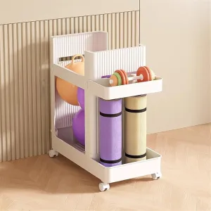 Yoga Mat Storage Rack, Home Gym Storage Rack Basket on Wheels Utility Cart, White, Wood, One Size, Tiered Shelf, 1 Shelf, 50x26x50cm, Tools/Clothing/Toys/Sports Equipment