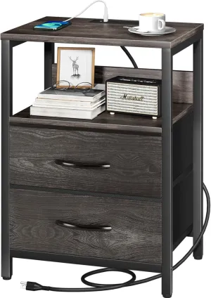 Yoobure Nightstand with Charging Station, Small Night Stand with Fabric Drawers and Storage Shelf for Bedrooms, Nightstands for Small Spaces, Bedside Table with USB Ports & Outlets, Bed Side Table